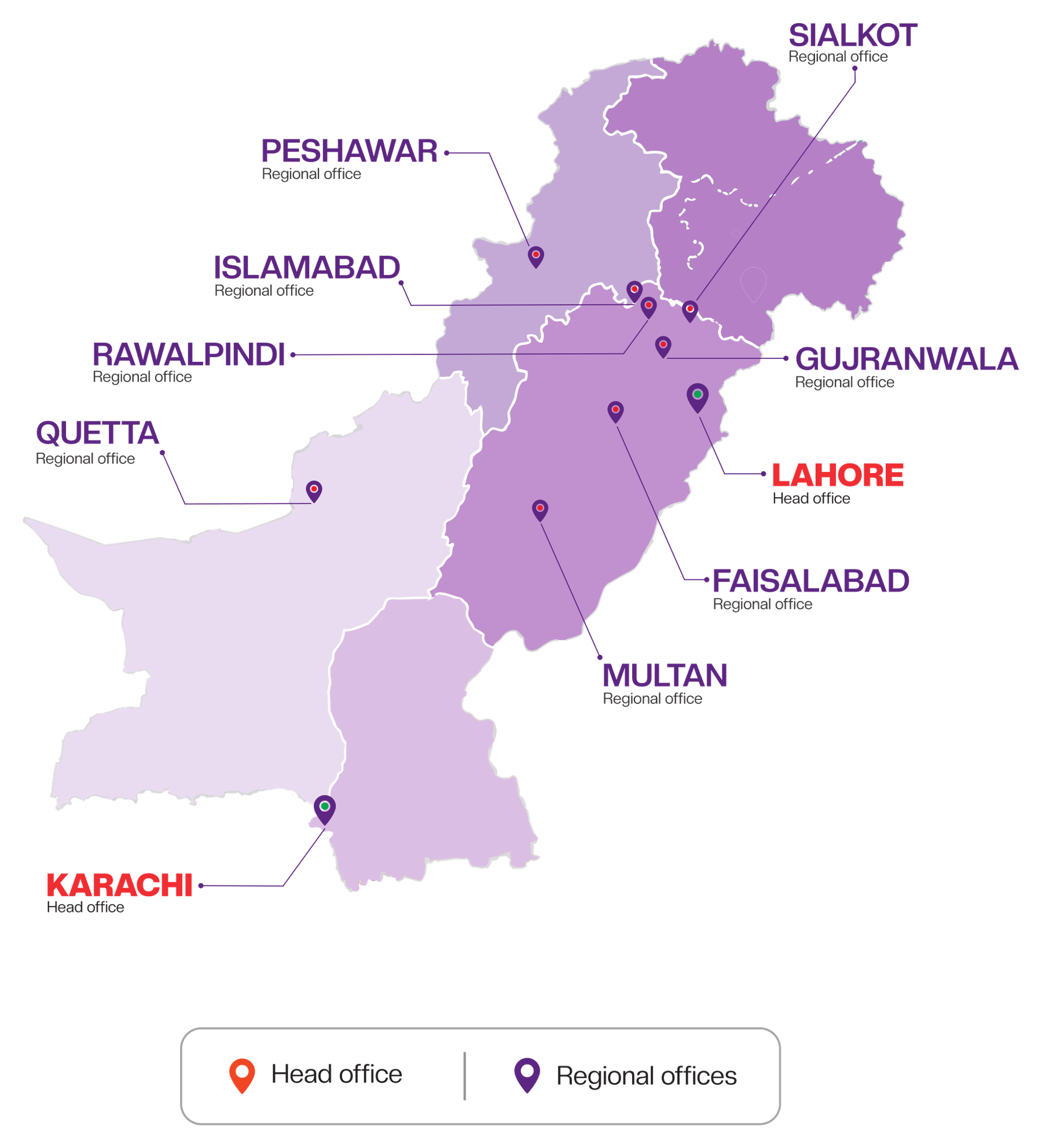 NETPAC presence map of Pakistan — Islamabad, Peshawar, Sialkot, Faisalabad, Lahore, Multan, Quetta, Karachi